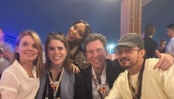 Princess Eugenie poses with Orlando Bloom and Naomi Campbell in star-studded F1 photo