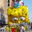 A balloon depicting SpongeBob SquarePants floats through New York City