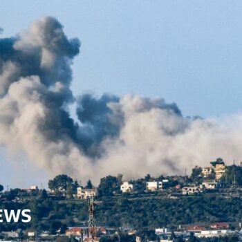 This picture taken from a position along the border in northern Israel on December 26, 2023 shows smoke billowing in the southern Lebanese village of Marwahin following Israeli bombardment amid ongoing cross-border tensions as fighting continues between Israel and Hamas militants in the Gaza Strip