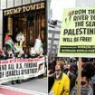 Shocking moment pro-Palestine protesters set off SMOKE BOMBS in Macys in New York City as protesters march through the Big Apple... but are steered away from Times Square ball drop