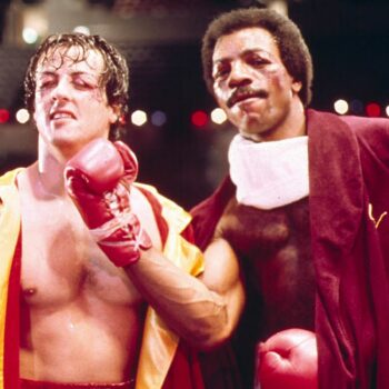 Carl Weathers and Sylvester Stallone in the 1976 film Rocky. Pic: Rex/Moviestore/Shutterstock