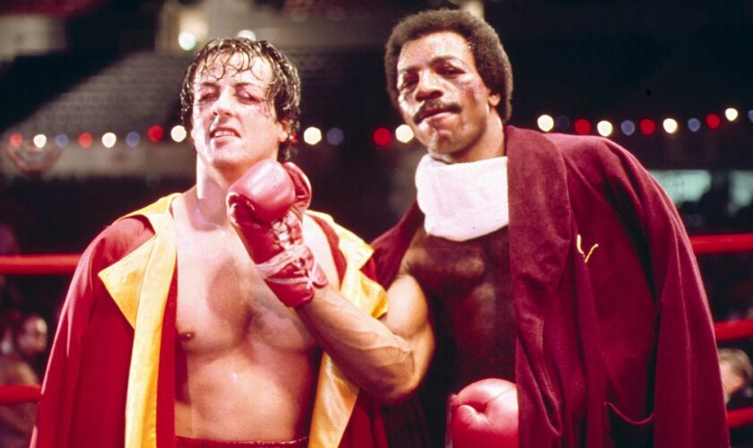 Carl Weathers and Sylvester Stallone in the 1976 film Rocky. Pic: Rex/Moviestore/Shutterstock
