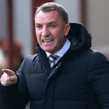 Celtic manager Brendan Rodgers gestures on the touchline during the cinch Premiership match at Fir Park Stadium, Motherwell. Picture date: Sunday February 25, 2024.