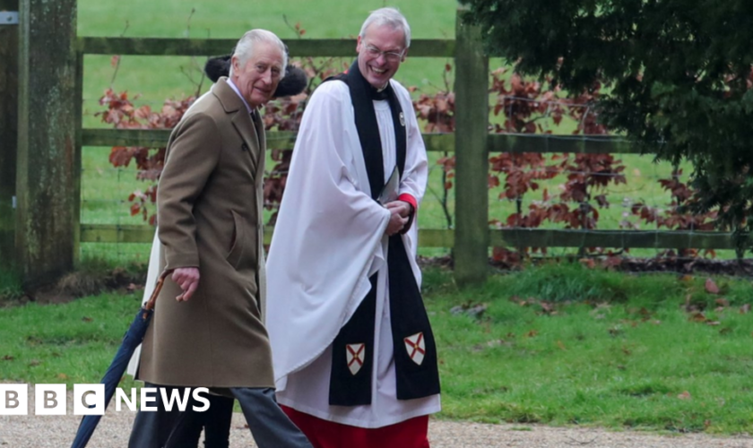 King Charles III attends the Christmas Day service at St Mary Magdalene Church on 25 December 2023 in Sandringham, Norfolk