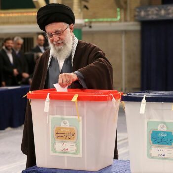 Supreme Leader Ayatollah Ali Khamenei casts his ballot in Iran's parliamentary and Assembly of Experts elections in Tehran. Pic: AP