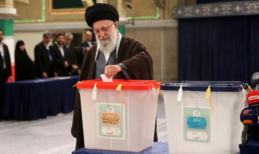 Supreme Leader Ayatollah Ali Khamenei casts his ballot in Iran's parliamentary and Assembly of Experts elections in Tehran. Pic: AP