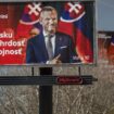 Affiche de campagne de Peter Pellegrini, président du Parlement et candidat du parti au povoir à la présidentielle slovaque à Bratislava, le 20 mars 2024