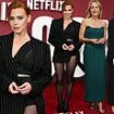 Billie Piper looks sensational as she puts on a VERY leggy display in pinstripe suit alongside Gillian Anderson and Keeley Hawes at Netflix's Scoop premiere