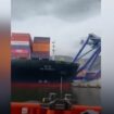 Spektakulärer Crash: Containerschiff kracht in Hafenanlage – und rammt Kräne um
