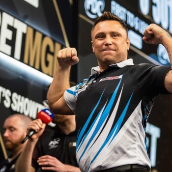 Gerwyn Price fires nine-dart finish on his way to the final in Manchester