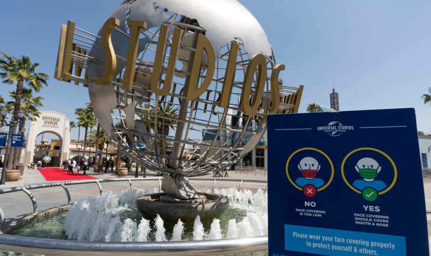 Universal Studios Hollywood officially reopens to the public at 25% capacity with COVID-19 protocols in place in Los Angeles, on April 16, 2021. Pic: AP Photo/Damian Dovarganes,