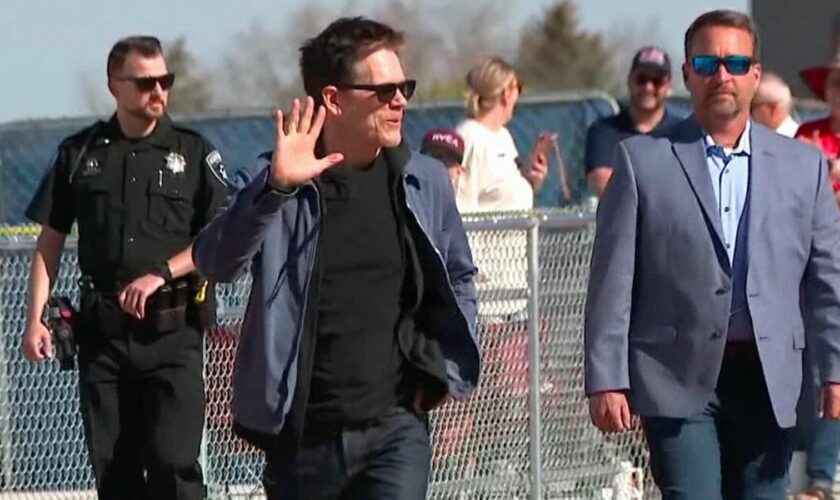 Kevin Bacon visits Payson High School, where Footloose was filmed. Pic: NBC