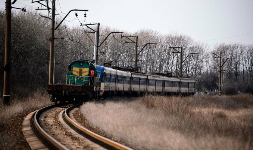 Le train effectuant la liaison Iassynouvata-Lougansk en Ukraine le 28 mars 2015