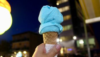A gelato cone in an Italian city after dark