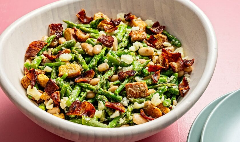 Bacon vinaigrette works wonders in this asparagus and white bean salad