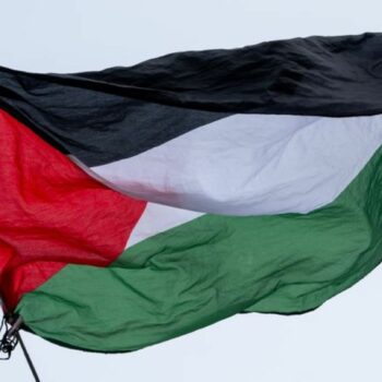 Die Flagge von Palästina wird bei einer propalästinensischen Kundgebung geschwenkt. Bei derartigen Kundgebungen kam es vor allem