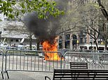 Man sets himself on fire outside Trump trial in horrific scene as onlookers watch wild blaze
