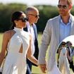 Meghan Markle wows in white dress and towering heels as she and Prince Harry arrive hand-in-hand at glitzy charity polo match in Miami surrounded by film crew from Duke's new Netflix show about elitist sport