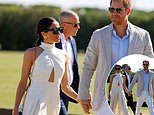 Meghan Markle wows in white dress and towering heels as she and Prince Harry arrive hand-in-hand at glitzy charity polo match in Miami surrounded by film crew from Duke's new Netflix show about elitist sport
