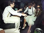 Never give up on the good times! Worse for wear Victoria Beckham is given a piggy back by David and giggles behind her sunglasses after leaving her £250,000 50th birthday bash at 2:30am