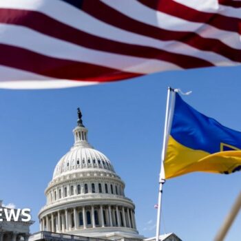 American and Ukrainian flags fly near the U.S. Capitol on April 20, 2024 in Washington, DC. The House is passed a $95 billion foreign aid package today for Ukraine, Israel and Taiwan.