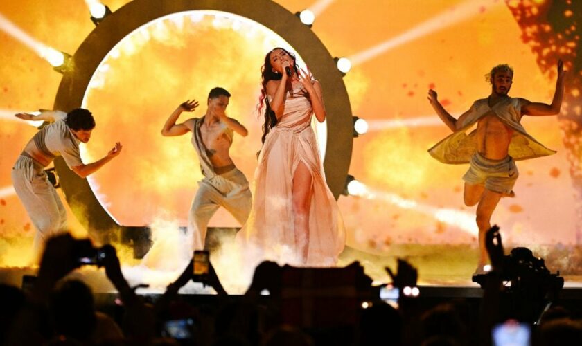 L'Israélienne Eden Golan interprète la chanson "Hurricane" lors de la demi-finale de l'Eurovision, le 9 mai 2024 à Malmö, en Suède