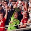 Manchester United goalkeeper Mary Earps and midfielder Ella Toone lifted the trophy. Pic: PA