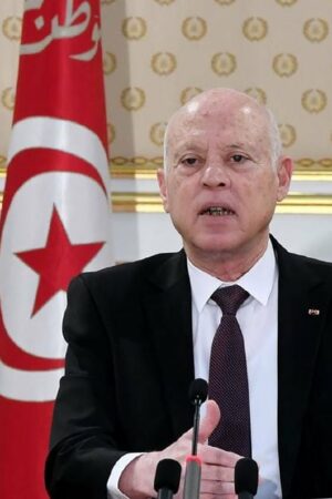 Une photo fournie par la présidence tunisienne montre le président Kais Saied participant à une réunion du gouvernement à Tunis, le 13 décembre 2021