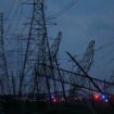 Transmission power lines down in Cypress, Texas. (Melissa Phillip/Houston Chronicle via AP)