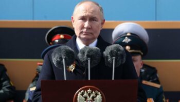 Vladimir Poutine lors de son discours pour célébrer la victoire soviétique contre Hitler, jeudi 9 mai 2024.
