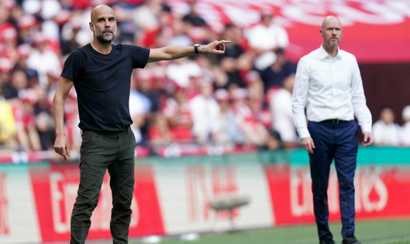 Manchester City manager and Manchester United boss Erik ten Hag are facing each other for a second season in a row in the FA Cup final. Pic: PA