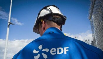 Un agent d'EDF devant la centrale nucléaire de Saint-Laurent-des-Eaux, à Saint-Laurent-Nouan, le 30 mars 2023