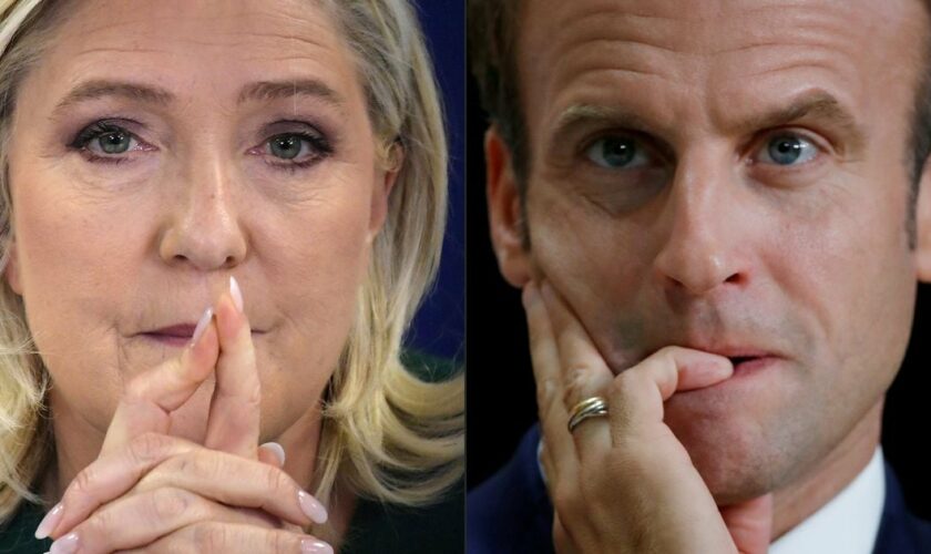 Photomontage de Marine Le Pen et Emmanuel Macron, alors en lice pour le second tour de l'élection présidentielle en France le 24 avril 2022