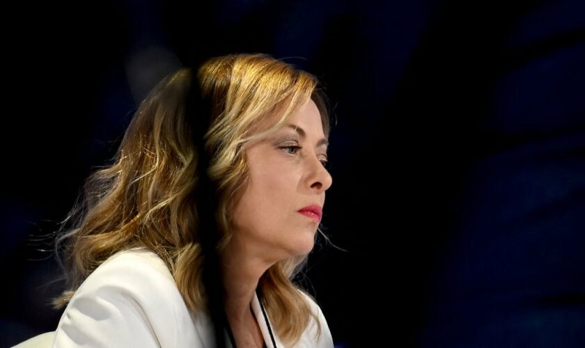 La Première ministre italienne Giorgia Meloni dans l’émission nationale italienne "Porta a Porta" à Rome le 4 avril 2024.