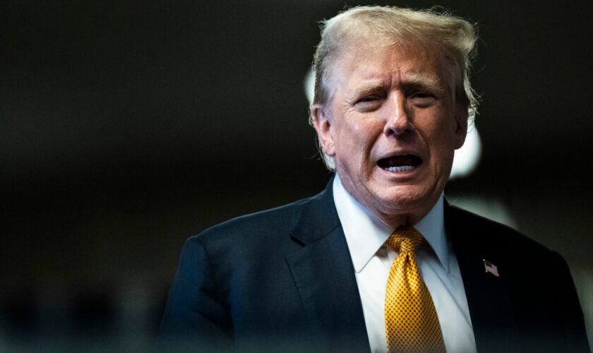 Former President Donald Trump speaks to reporters as jurors begin deliberations for his trial at Manhattan criminal court, Wednesday, May 29, 2024, in New York. Pic: AP