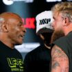 Mike Tyson, left, and Jake Paul, right, face off during a news conference promoting their upcoming boxing bout, Thursday, May 16, 2024, in Arlington, Texas. Pic: AP Photo/Sam Hodde