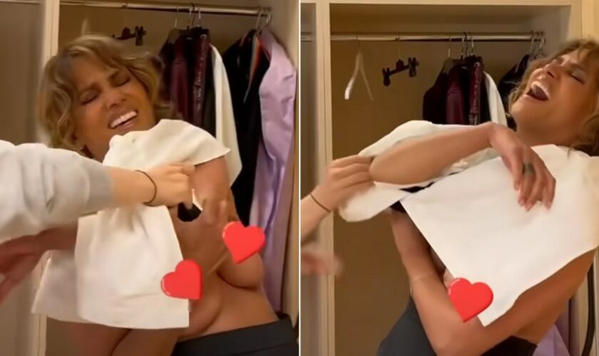 Halle Berry suffers wardrobe malfunction in hilarious behind-the-scenes footage