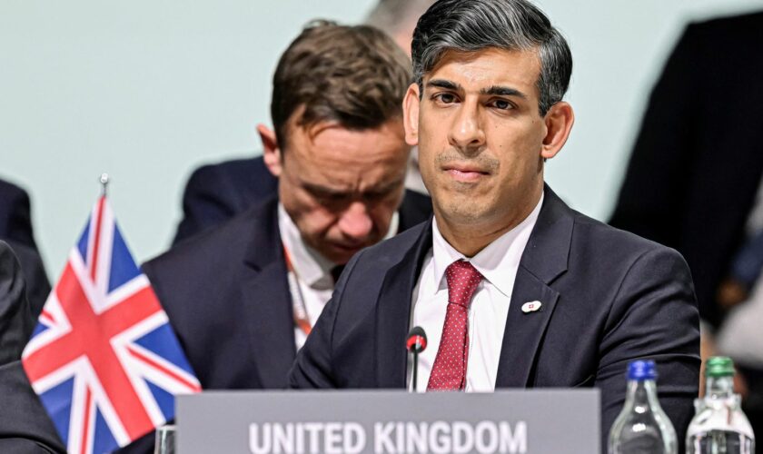 British Prime Minister Rishi Sunak attends the plenary session of the Summit on peace in Ukraine, in Stansstad near Lucerne, Switzerland, Saturday, June 15, 2024. Heads of state from around the world gather on the Buergenstock Resort in central Switzerland for the Summit on Peace in Ukraine, on June 15 and 16. URS FLUEELER/Pool via REUTERS