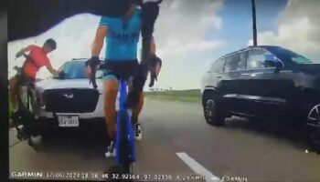 Shocking moment drunk driver ploughs into cyclists on the highway