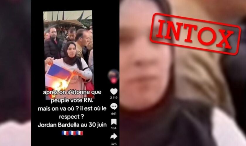 Intox : cette photo ne montre pas une femme musulmane en France brûler un drapeau tricolore