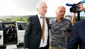 Julian Assange arrives at the United States courthouse in Saipan Pic: AP