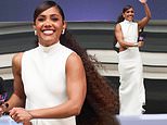 Alex Scott flaunts her jaw-dropping figure in a patriotic white dress with daring cut-outs and racy split as England win at Soccer Aid