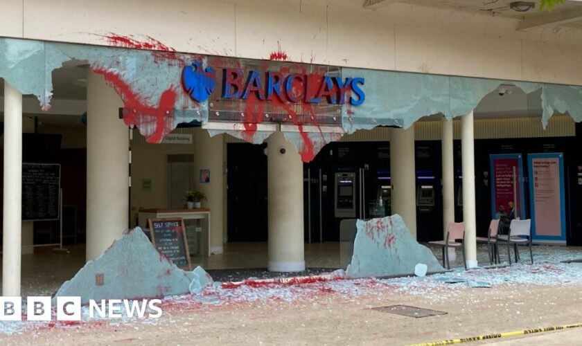 Barclays buildings vandalised across UK by protesters