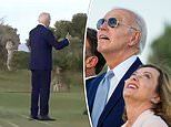 Come back for the photo, Joe! Moment Italy's Giorgia Meloni has to grab Biden, 81, after he wandered away from parachute display