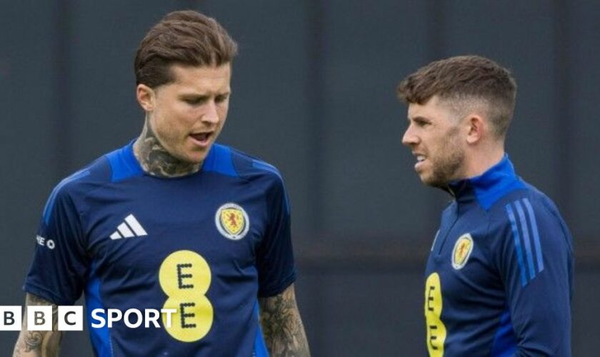 Scotland striker Lyndon Dykes in training