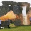 Stonehenge covered in powder paint by Just Stop Oil