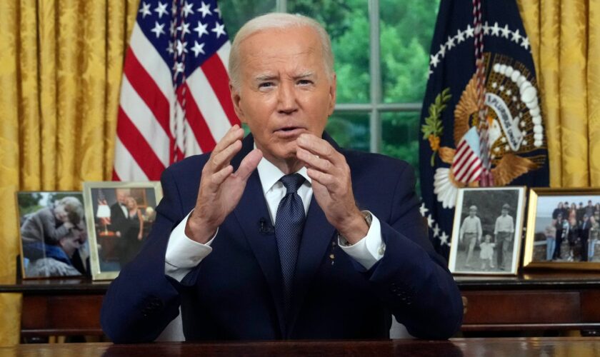 President Joe Biden addresses the nation from the Oval Office of the White House in Washington, Sunday, July 14, 2024, about the assassination attempt of Republican presidential candidate former President Donald Trump at a campaign rally in Pennsylvania. (Erin Schaff/The New York Times via AP, Pool)