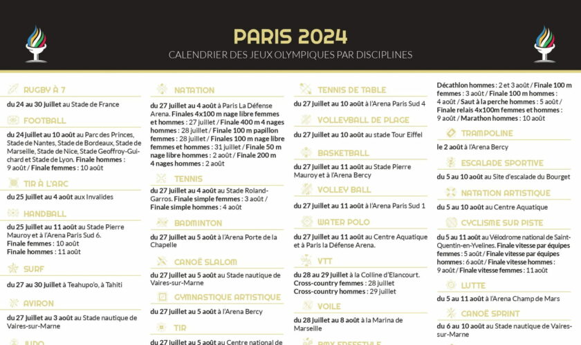 Calendrier des JO 2024 : heures, dates... Le détail de toutes les épreuves à télécharger en PDF