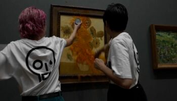 Protesters throwing soup over Vincent Van Gogh's famous painting Pic: Just Stop Oil
