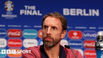 Gareth Southgate looks on during England's press conference before the Euro 2024 final